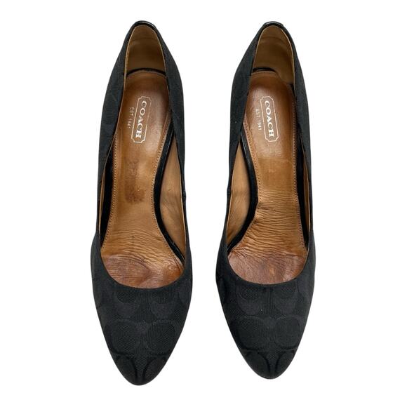 COACH Caya Logo Platform Heels Size 8.5B Y2K Quietluxury Black Pumps Signature C - Picture 7 of 16